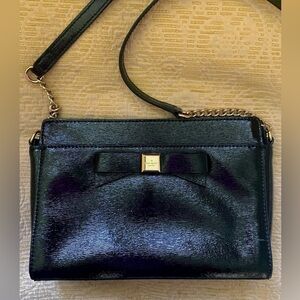 RARE KATE SPADE PATENT LEATHER HANDBAG W CHAIN CROSSBODY OR SHOULDER BLACK